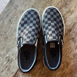 Vans black and gray checkered slip-ons